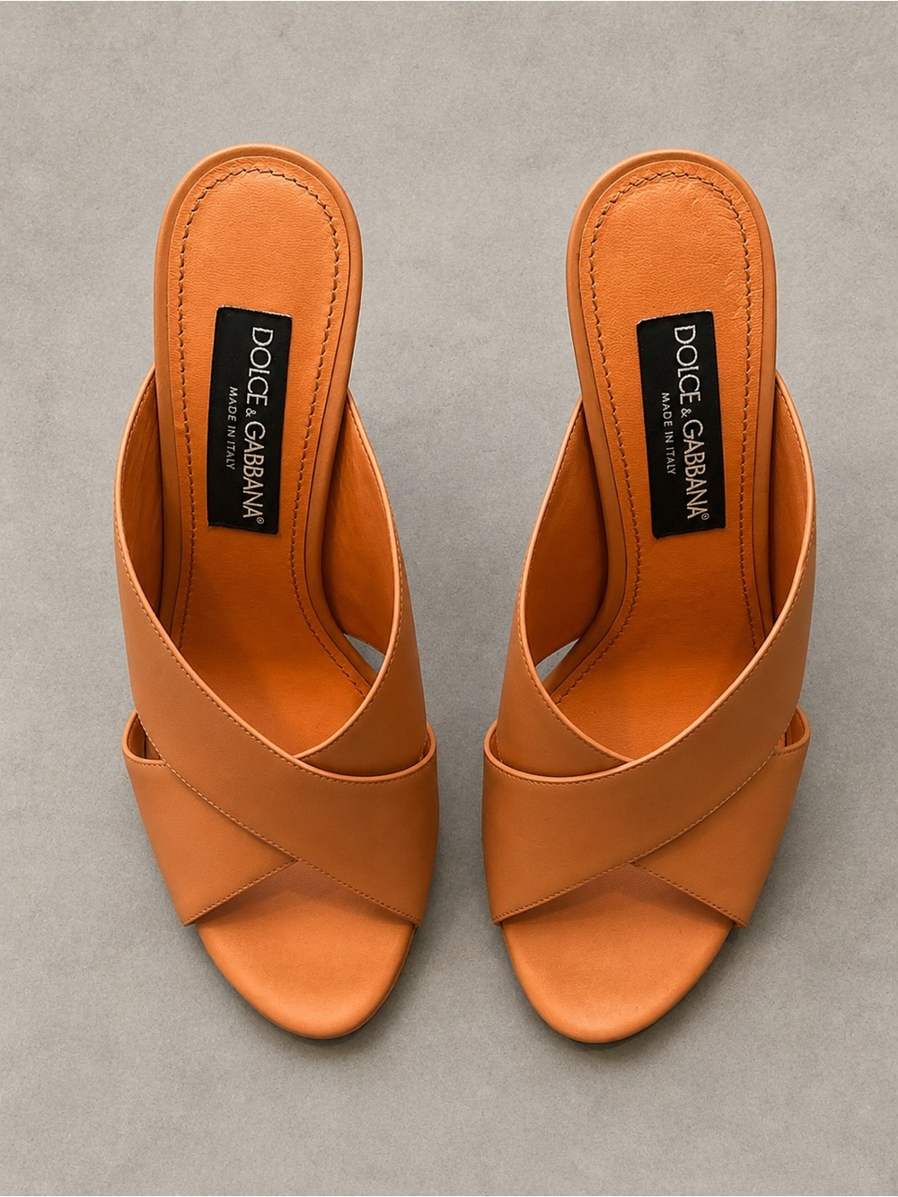 Dolce & Gabbana Tan-Orange Leather Cross-Strap Slide Mules
